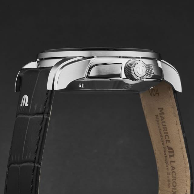 Maurice Lacroix Maurice Lacroix Men's 'Pontos' Black Dial Leather Strap Automatic Watch - 3