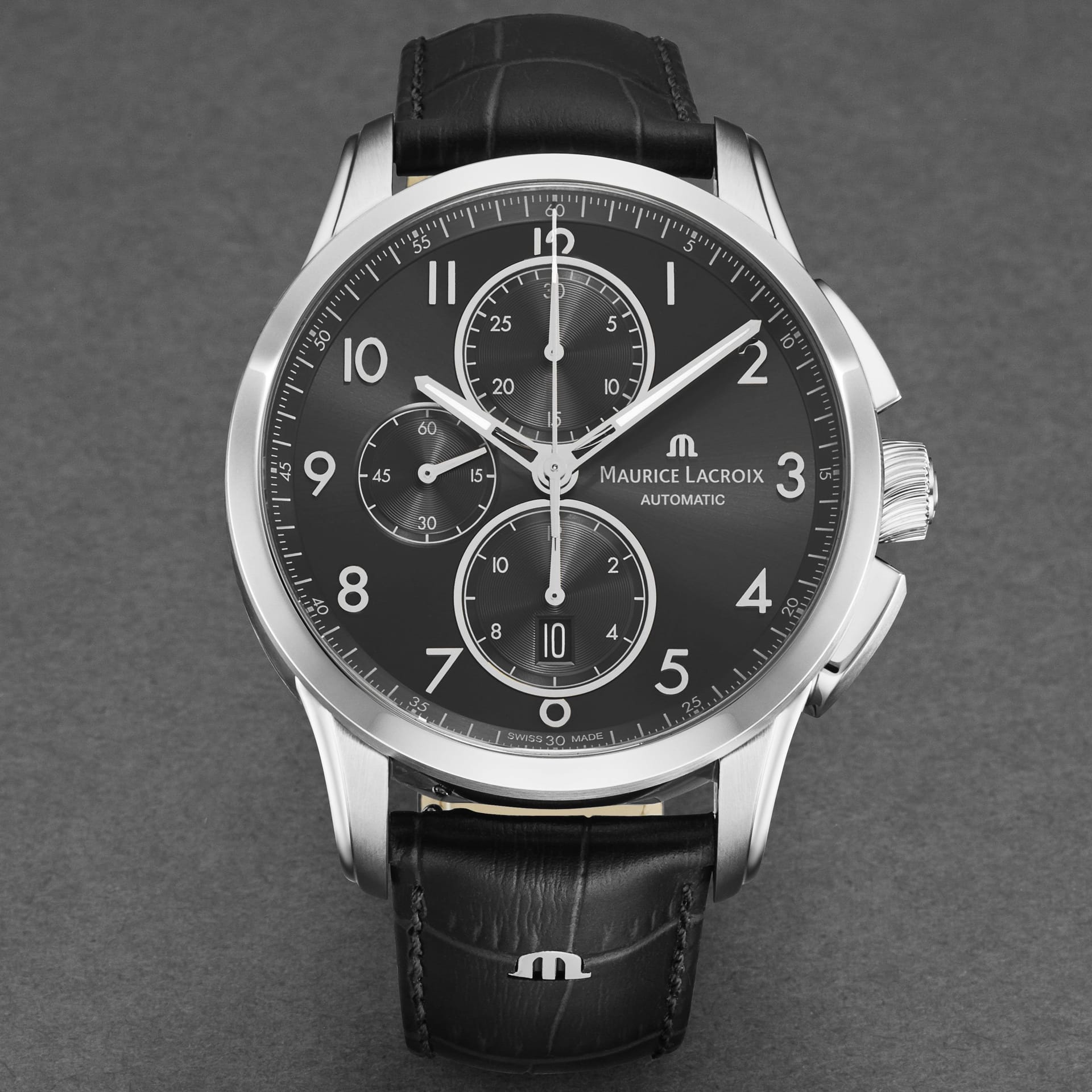 Maurice Lacroix Maurice Lacroix Men's 'Pontos' Black Dial Leather Strap Automatic Watch - 4