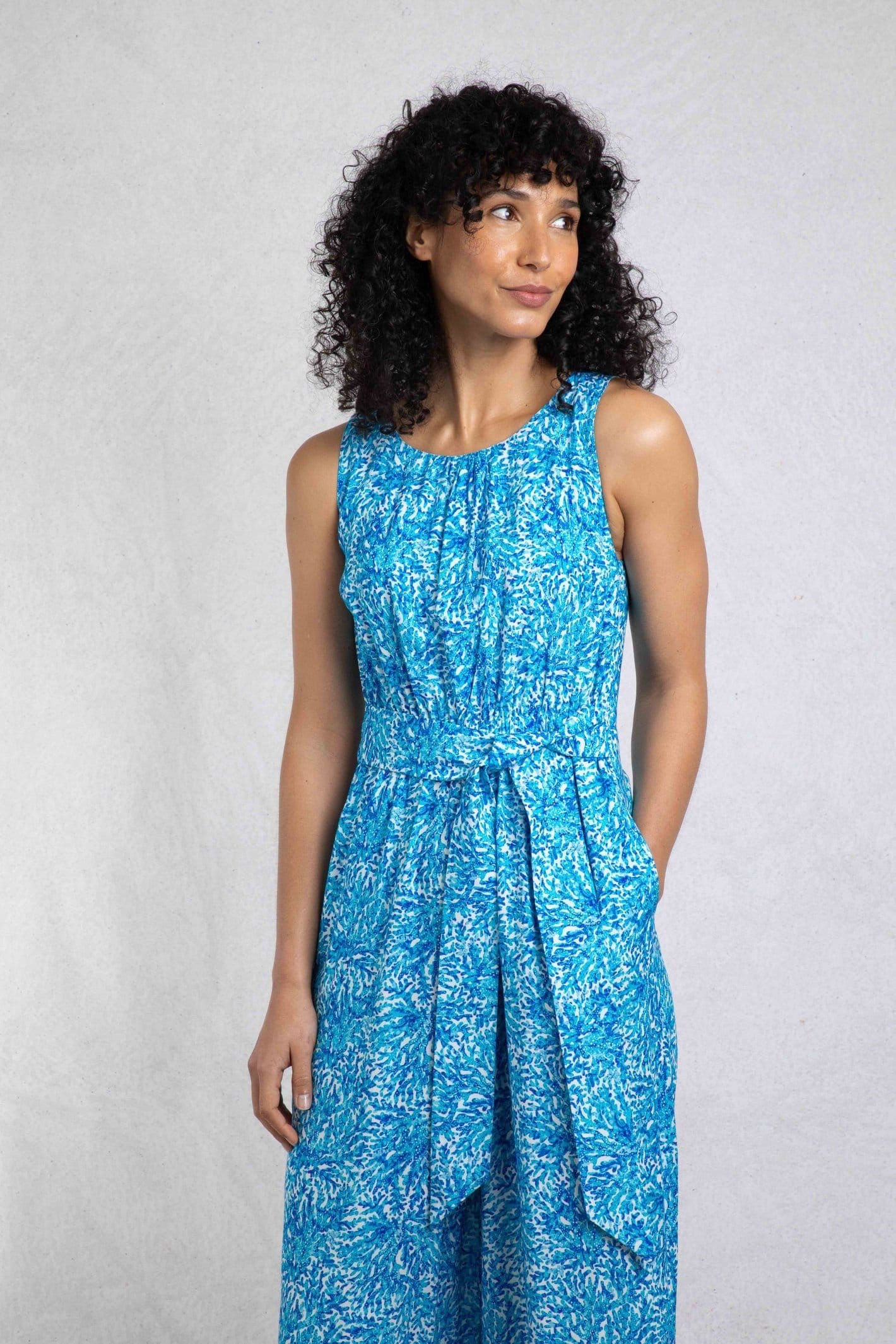 Weird Fish Weird Fish Women's Nalani Printed Viscose Jumpsuit in Turquoise - 4