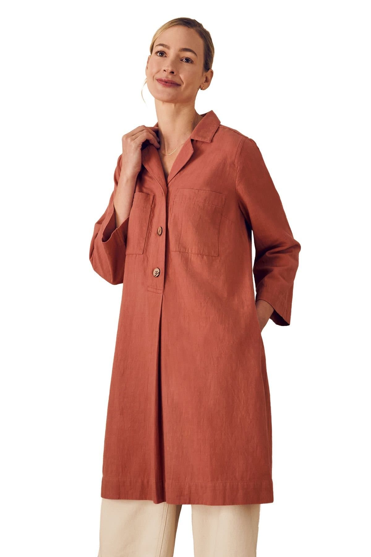 Celtic & Co Celtic & Co Women's Placket Detail Knee Length Dress in Dark Red