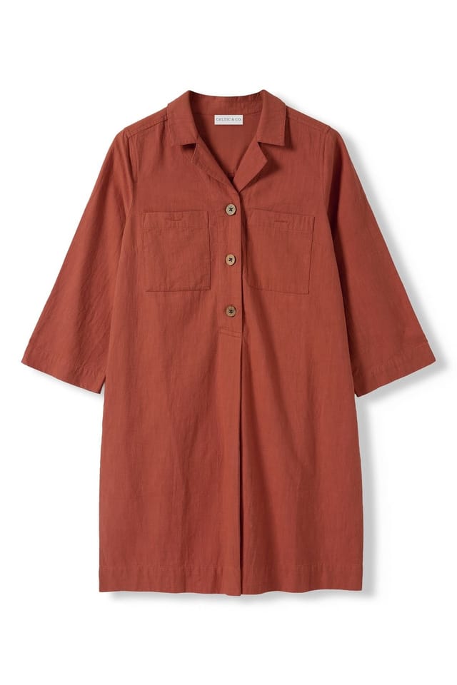 Celtic & Co Celtic & Co Women's Placket Detail Knee Length Dress in Dark Red - 2