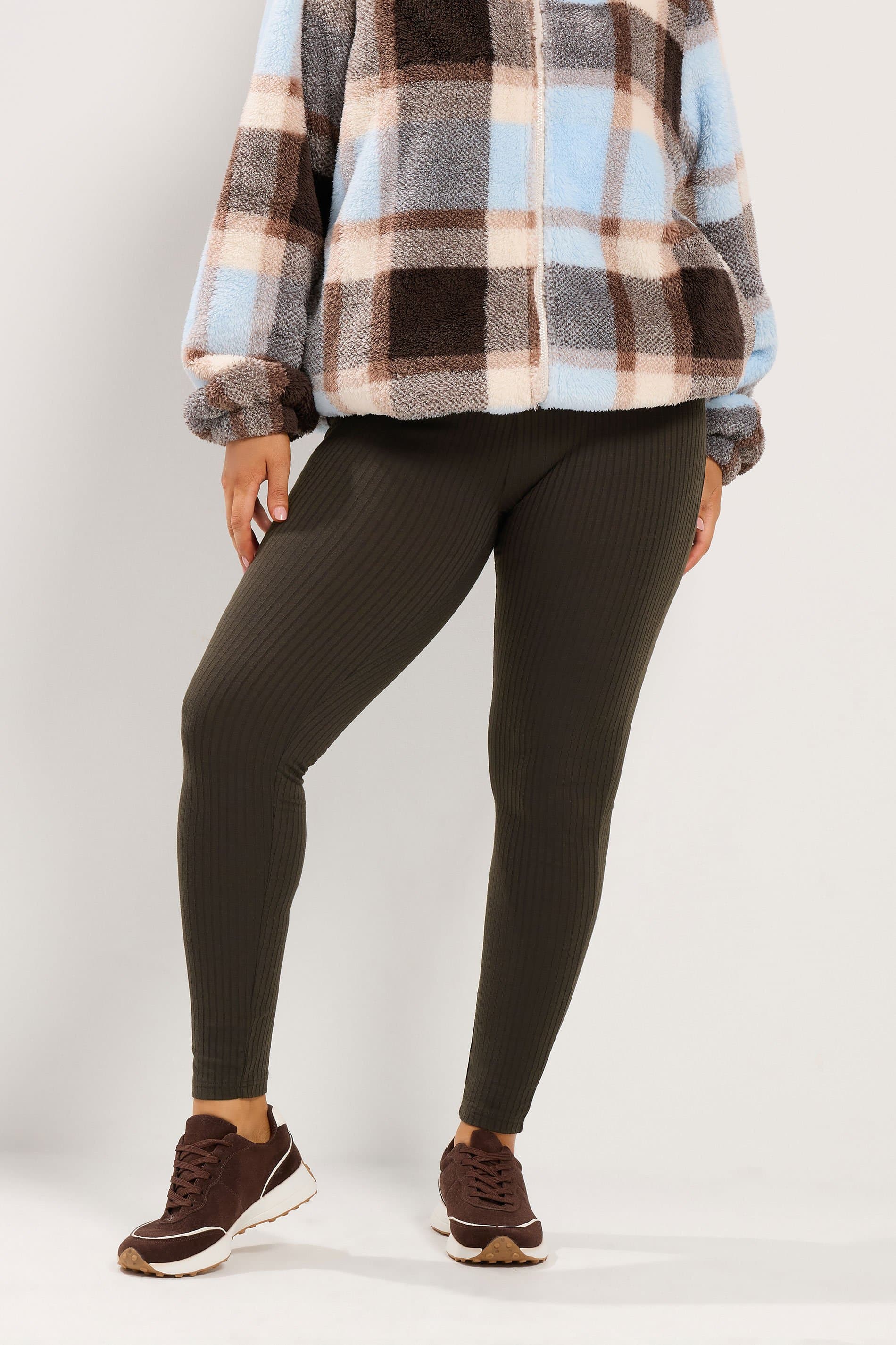 Yours Plus Size Chocolate Brown Elasticated Waist Ribbed Leggings
