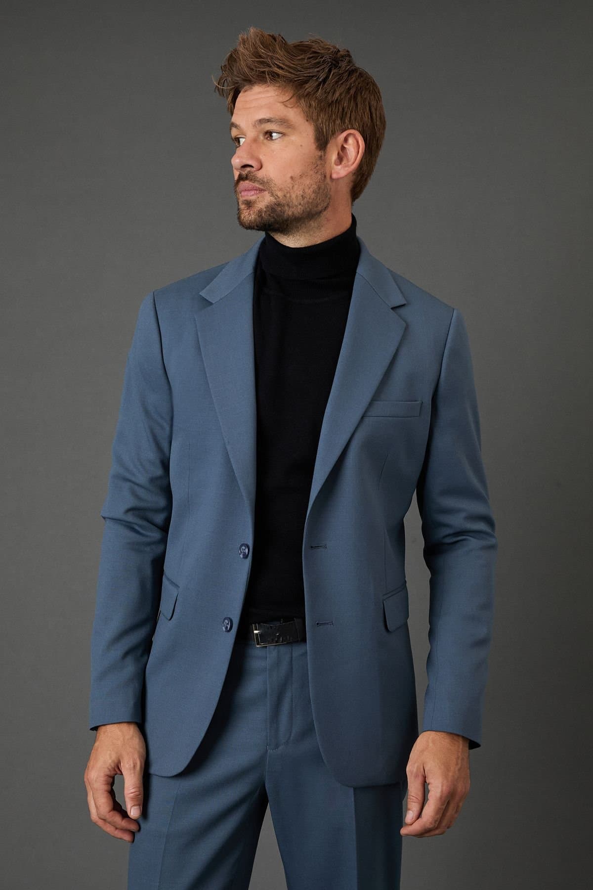 Burton Burton Men's Airforce Wool Blend Stretch Slim Fit Suit Jacket in Blue