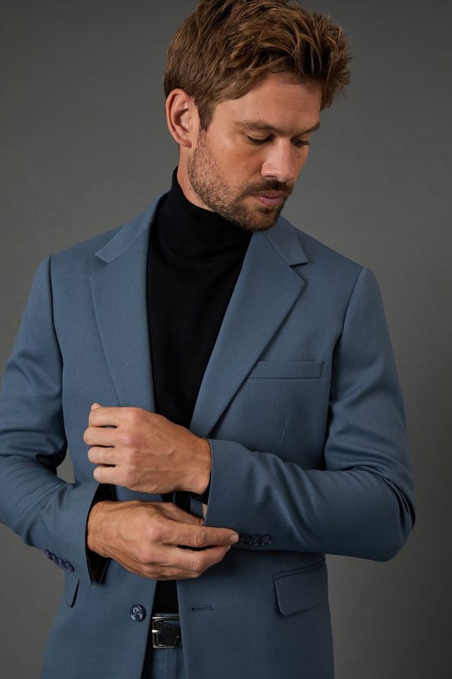 Burton Burton Men's Airforce Wool Blend Stretch Slim Fit Suit Jacket in Blue - 2