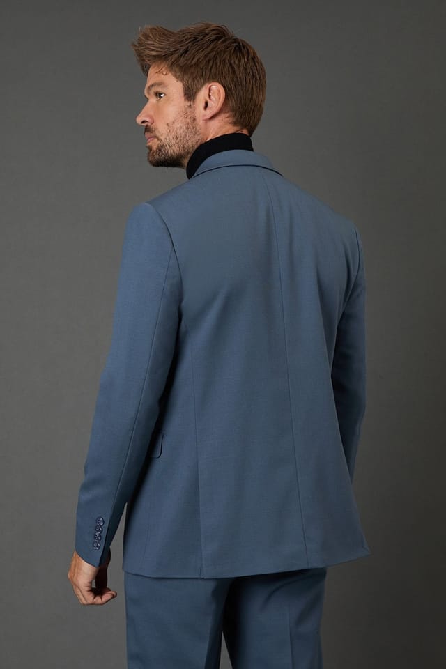 Burton Burton Men's Airforce Wool Blend Stretch Slim Fit Suit Jacket in Blue - 3