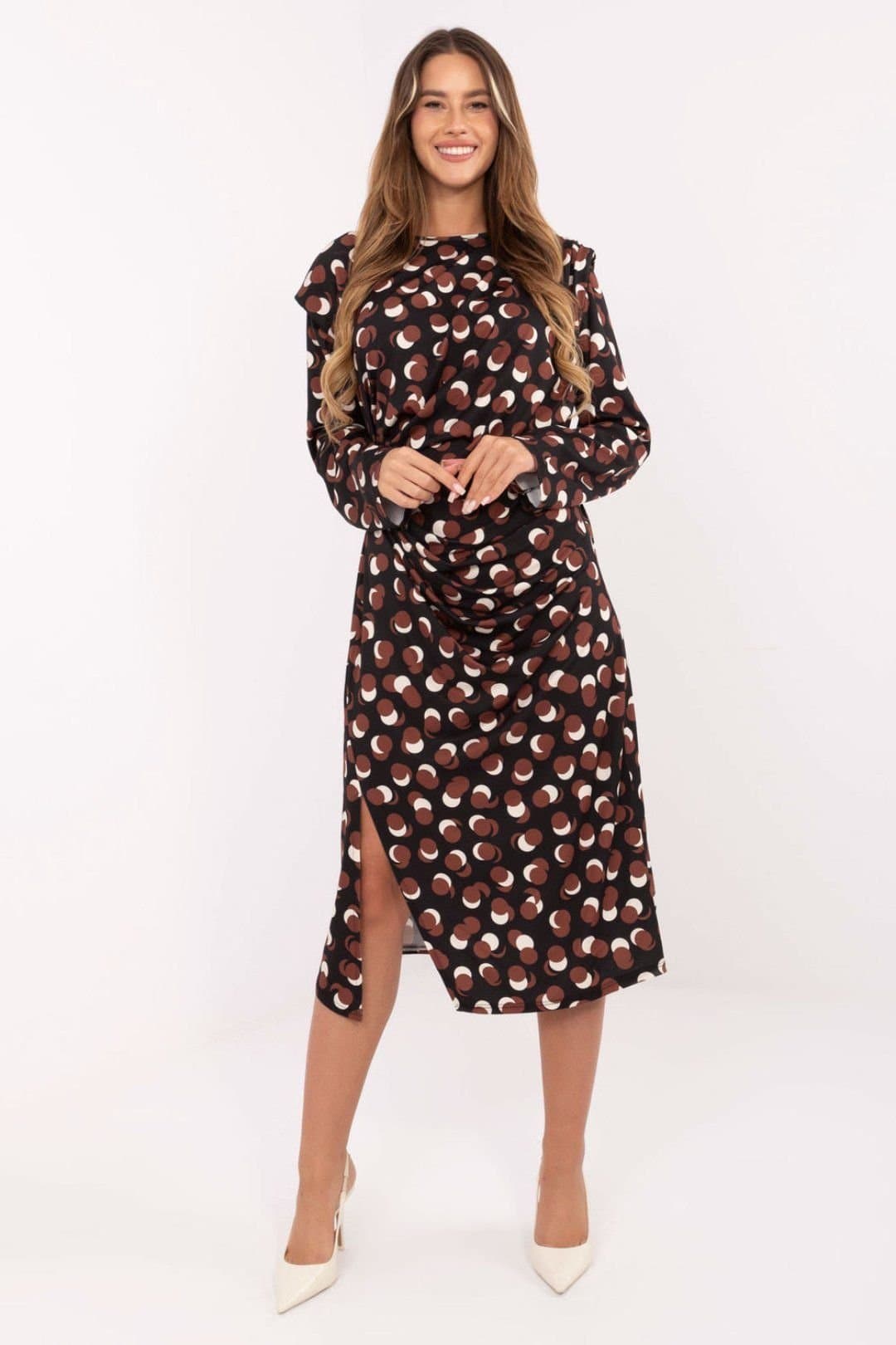 Love Lace Love Lace Women's Geometric Print Draped Midi Dress with Pads Style 219031 in Black