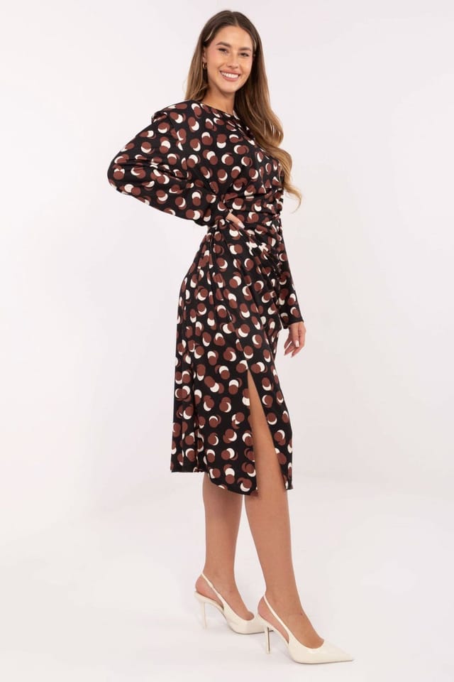 Love Lace Love Lace Women's Geometric Print Draped Midi Dress with Pads Style 219031 in Black - 2