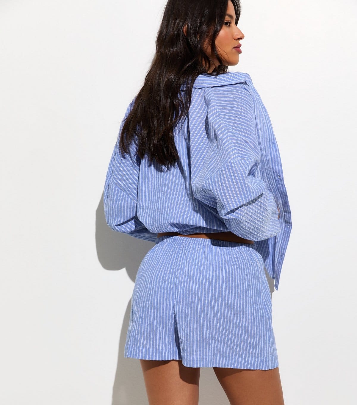 New Look Women's Blue Striped Drawstring Waist Beach Shorts New Look - 4
