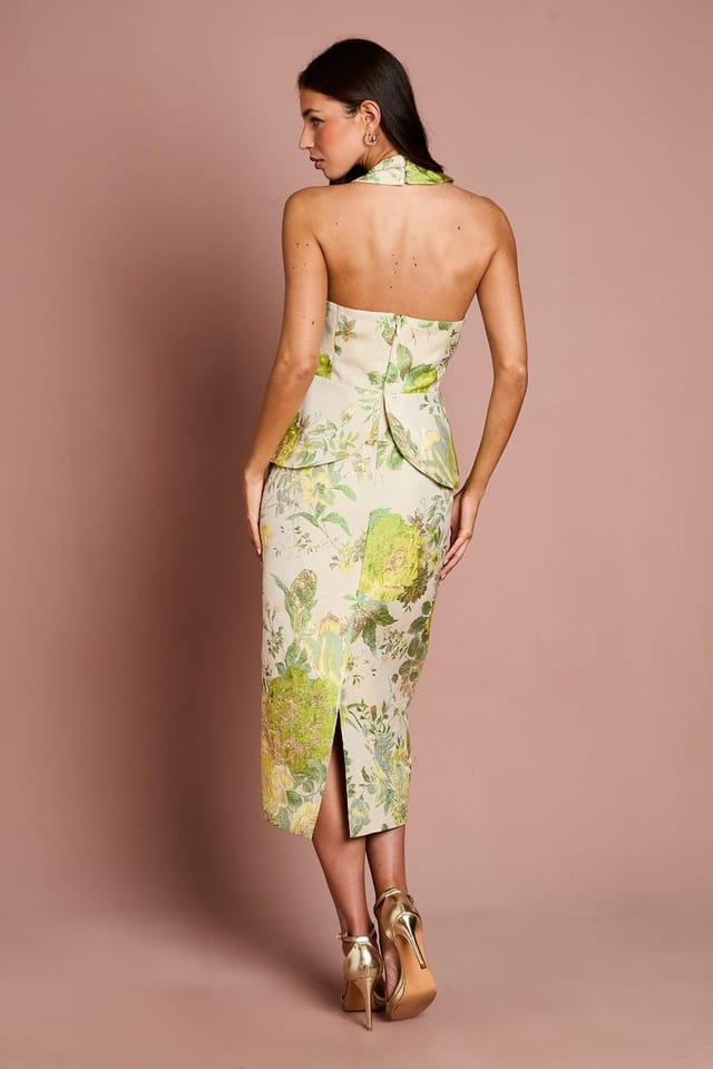 Coast Coast Women's Cross Neck Peplum Hem Jacquard Pencil Skirt in Sage - 3