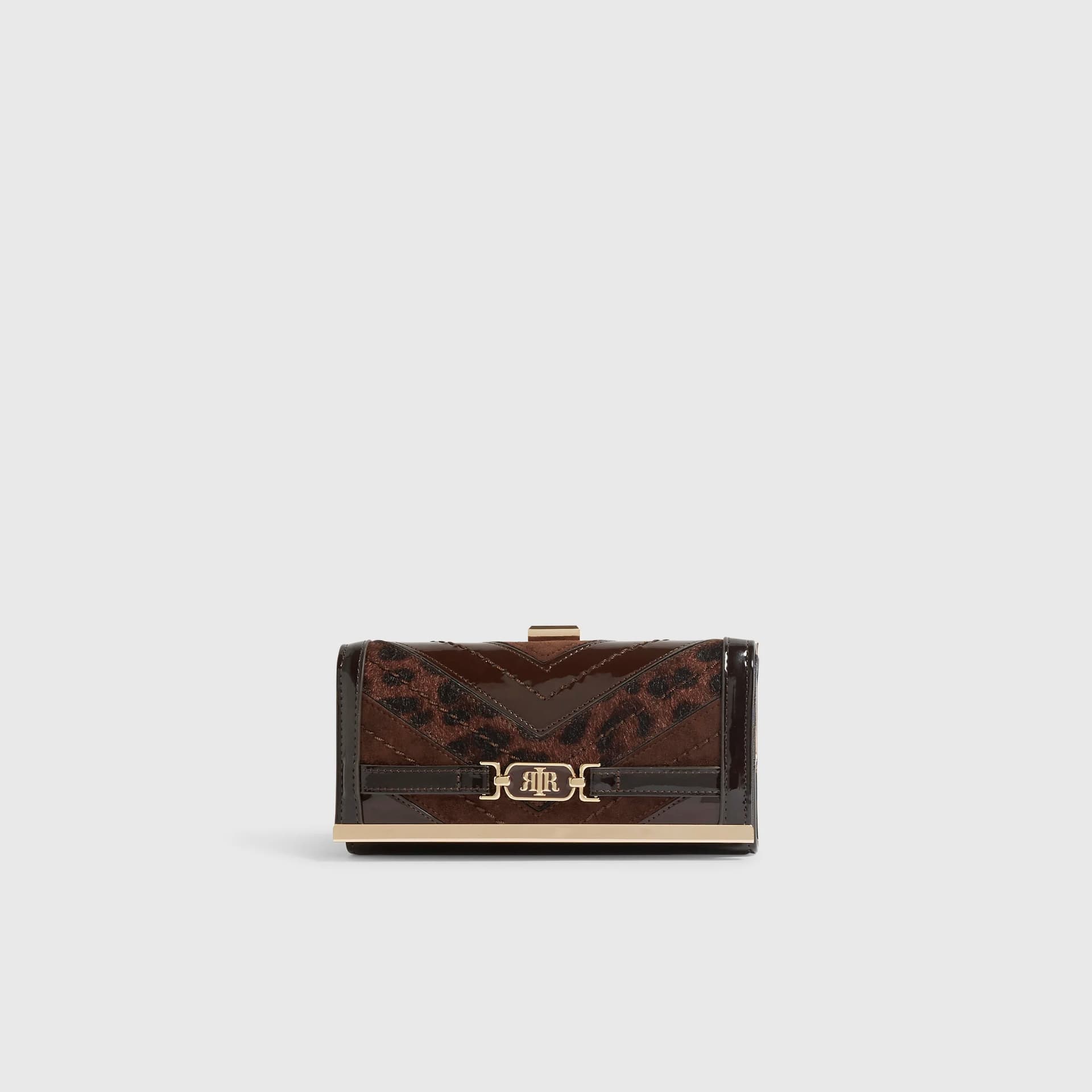 River Island River Island Womens Brown Spliced Panelled Cliptop Purse