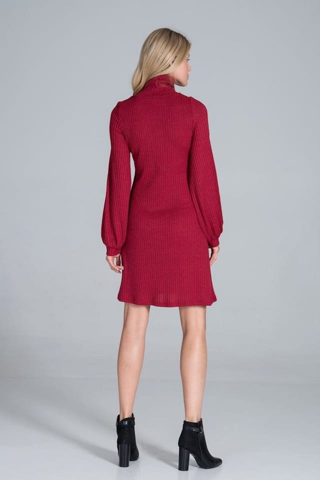 Love Lace Love Lace Women's Ribbed Knit Turtleneck Midi Dress Long Sleeve Style 157490 in Red - 3