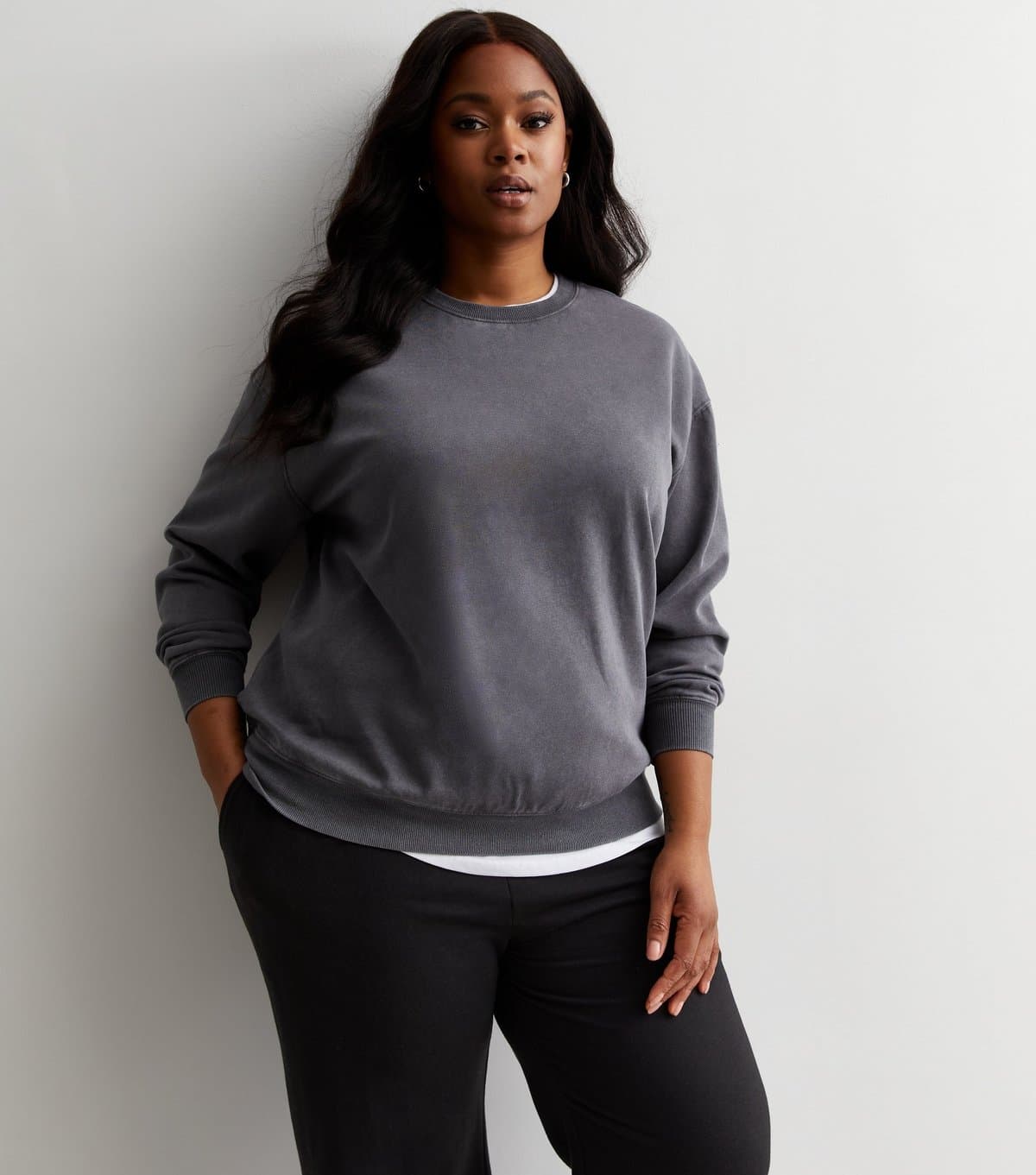 New Look Women's Plus Size Dark Grey Cotton Blend Sweatshirt Curves New Look