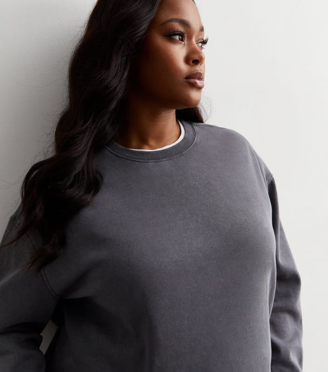 New Look Women's Plus Size Dark Grey Cotton Blend Sweatshirt Curves New Look - 2
