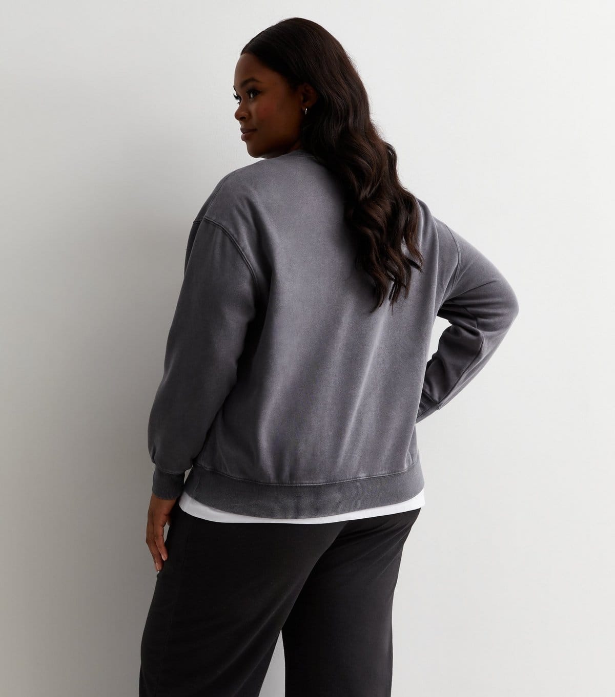 New Look Women's Plus Size Dark Grey Cotton Blend Sweatshirt Curves New Look - 4