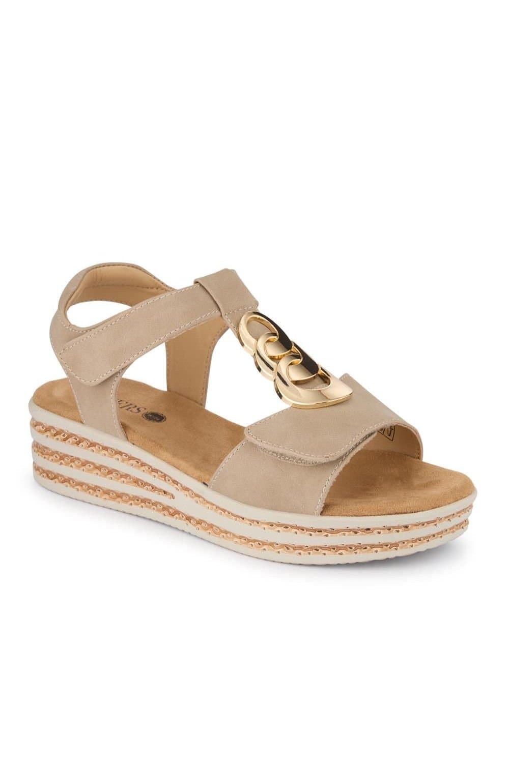 Pavers Pavers Beige Suede Sandals with Dual-Touch-Fasten