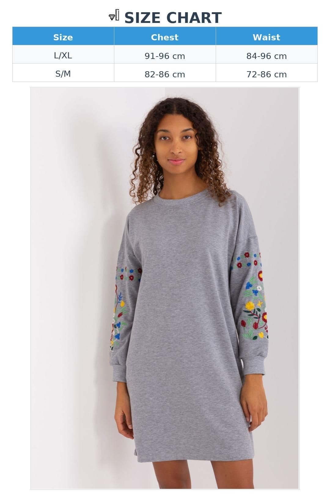 Love Lace Love Lace Women's Embroidered Long Sleeve Sweat Dress with Pockets in Grey - 4