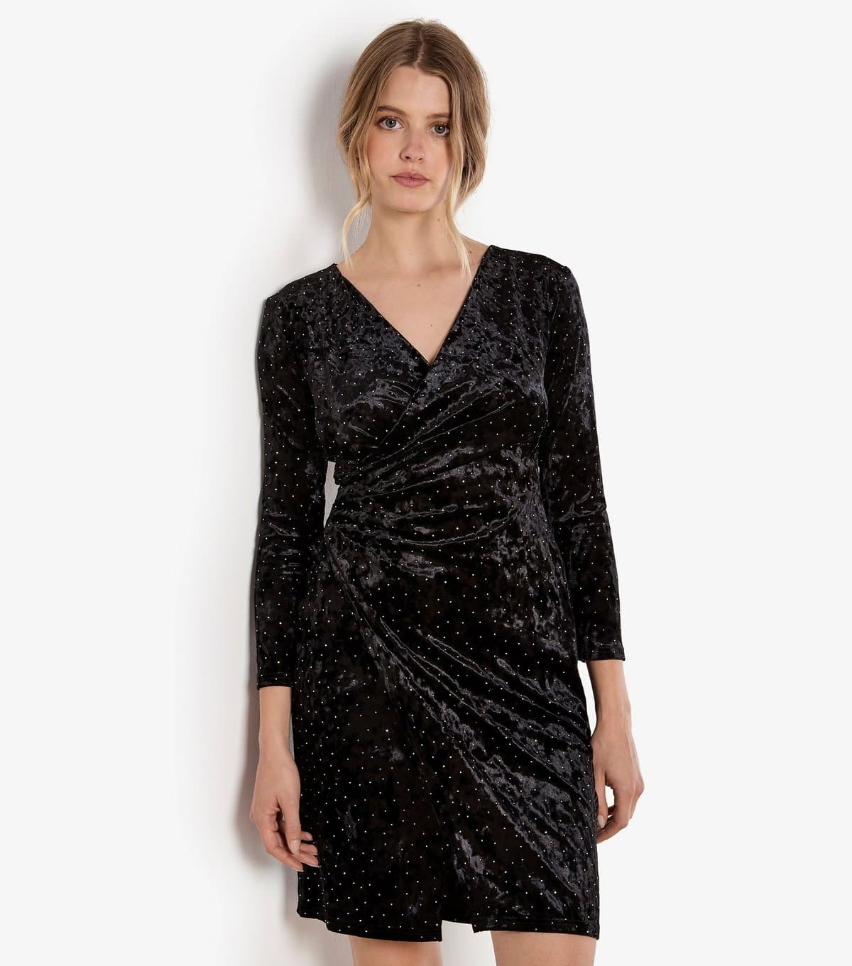 Apricot Women's Black Velvet Diamante Wrap Mini Dress Apricot New Look