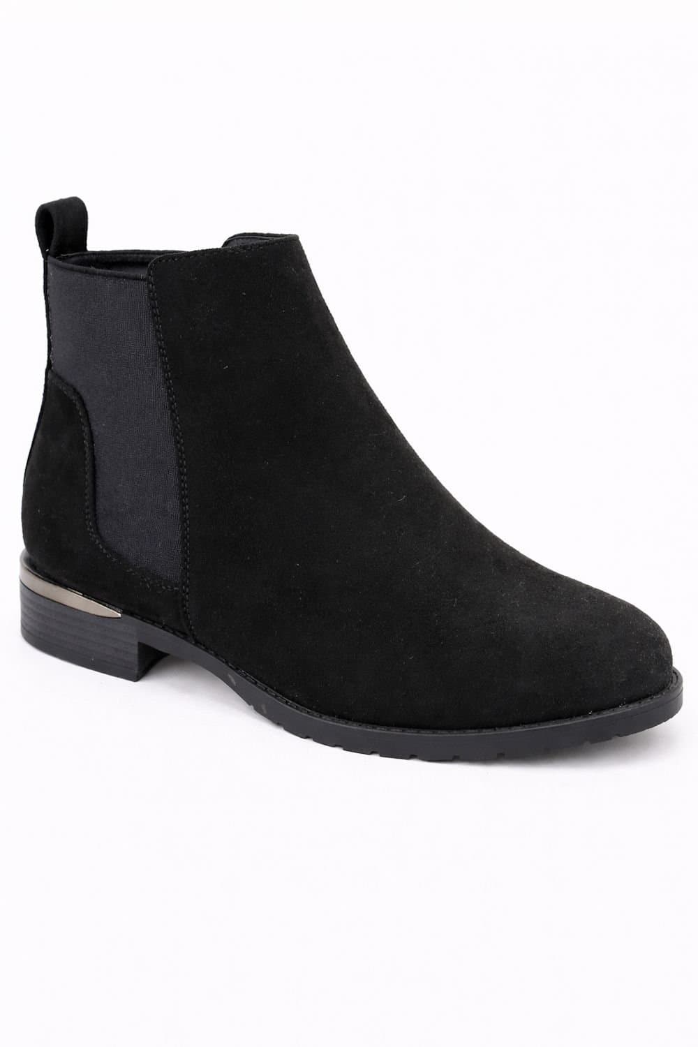 Spot On Spot On Women's Wide Fit Low Heel Ankle Boot with Elastic Gusset in Black