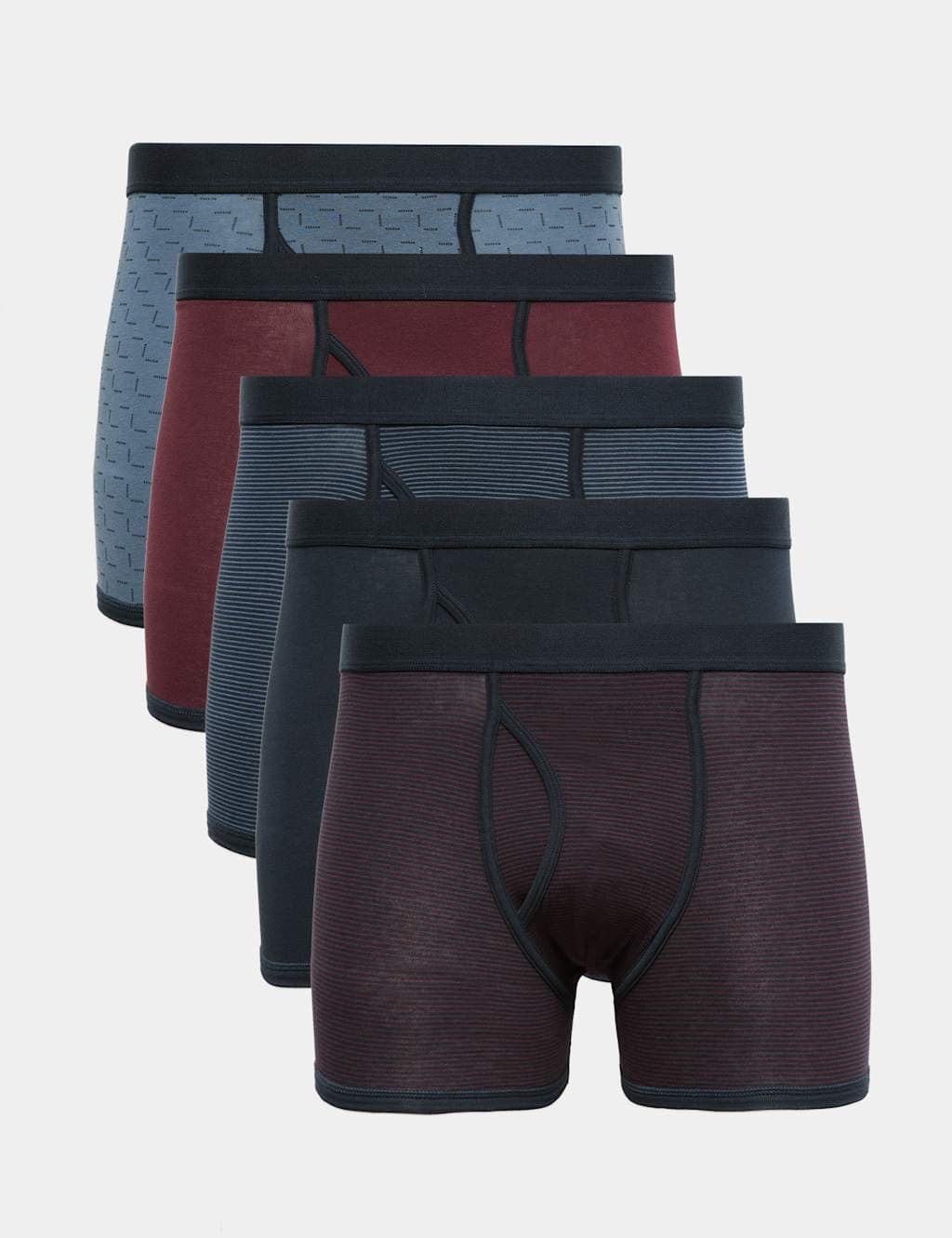 Marks & Spencer M&S 5 Pack Cotton Stretch Striped Trunks Burgundy Mix