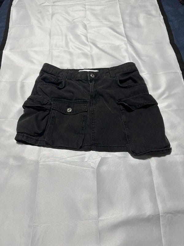 Bershka Black Denim Cargo Mini Skirt