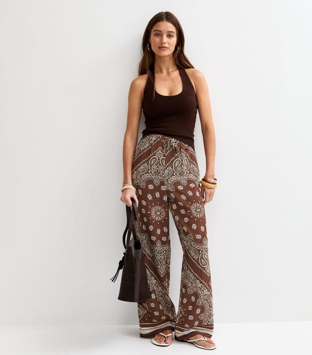 New Look Women's Brown Paisley Wide Leg Trousers New Look - 2