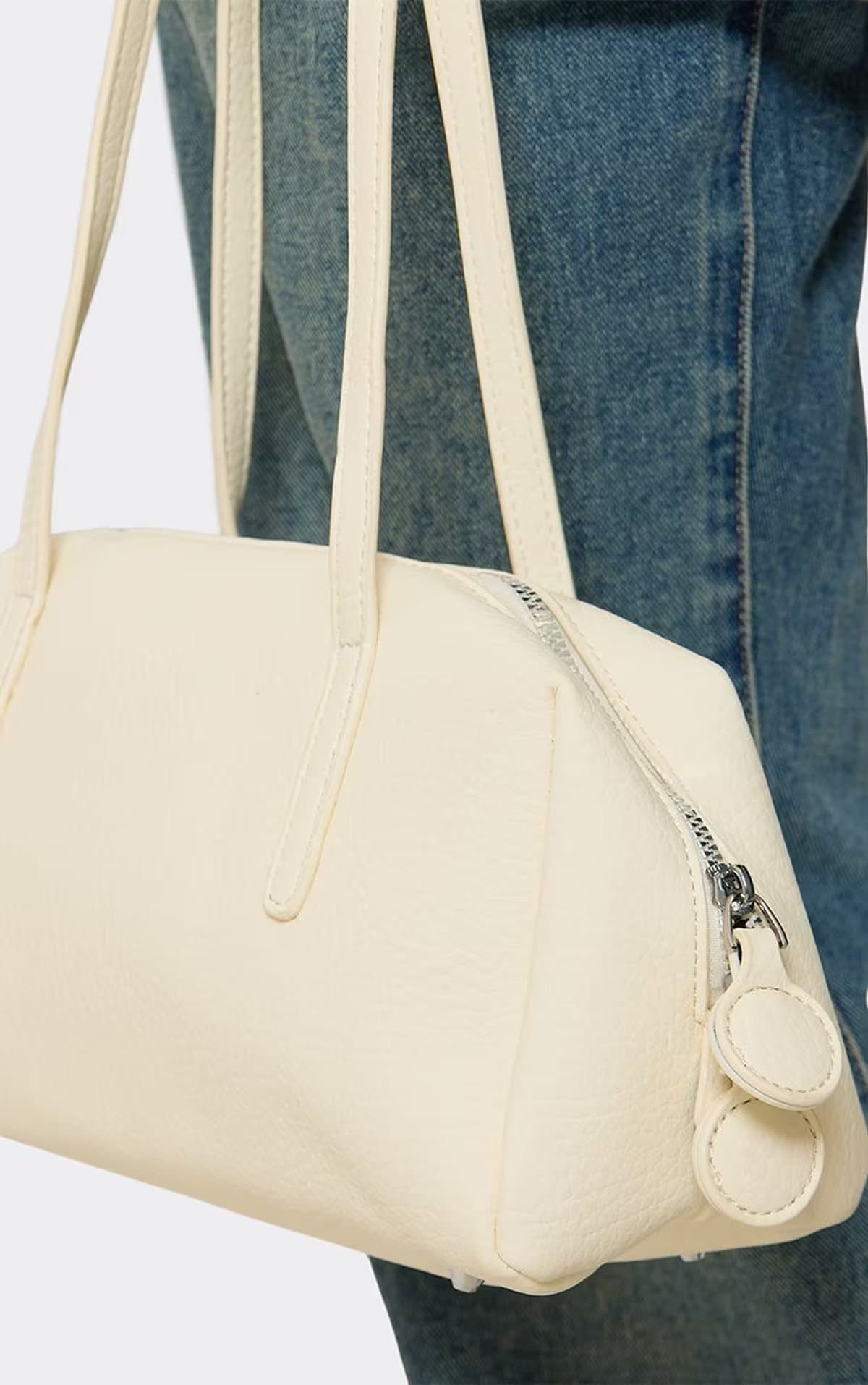 EGO Milo Shaped Double Zip Shoulder Bag In Cream Faux Leather, Women's Size UK 0
