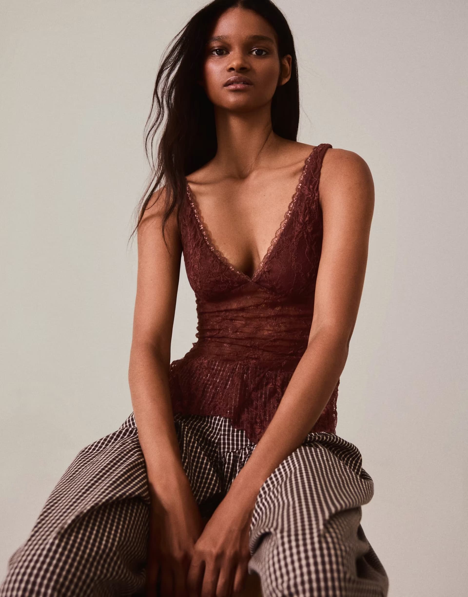 ASOS Bershka Lace camisole in brown
