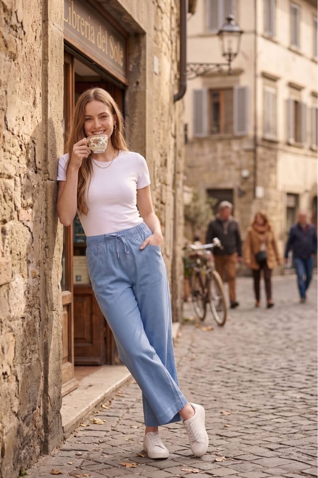 Alse Studio Alse Studio Women's Soft Touch Elasticed Waist Seam Detail Trousers in Blue - 2
