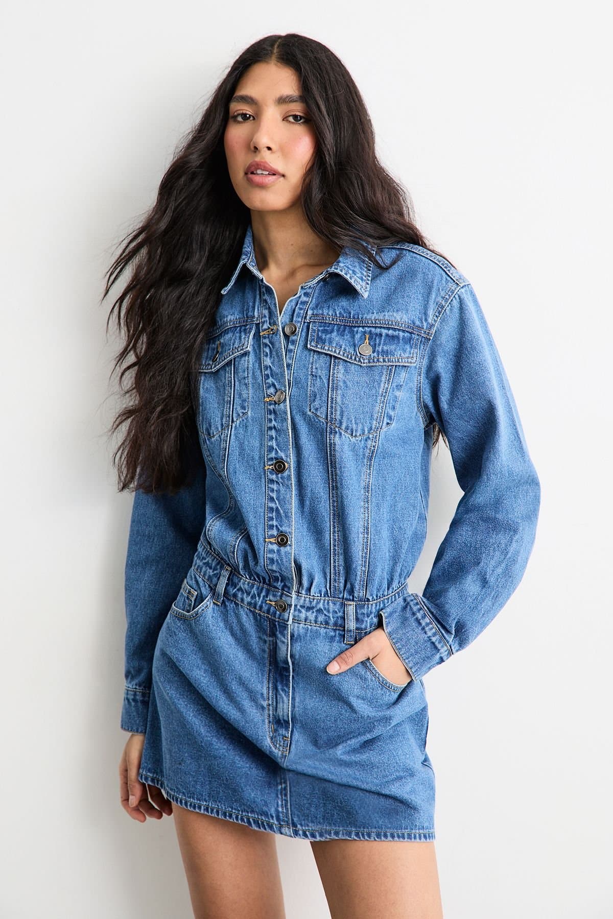 Warehouse Warehouse Women's Denim Shirt Mini Dress