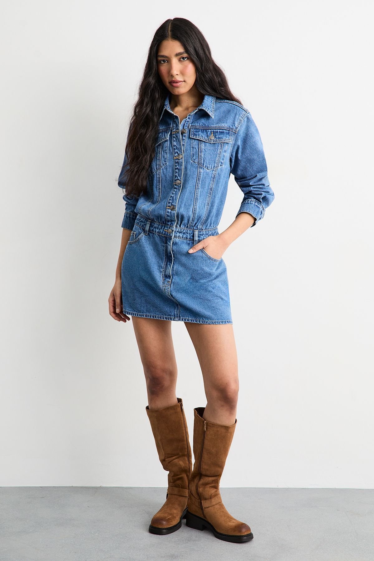 Warehouse Warehouse Women's Denim Shirt Mini Dress - 4
