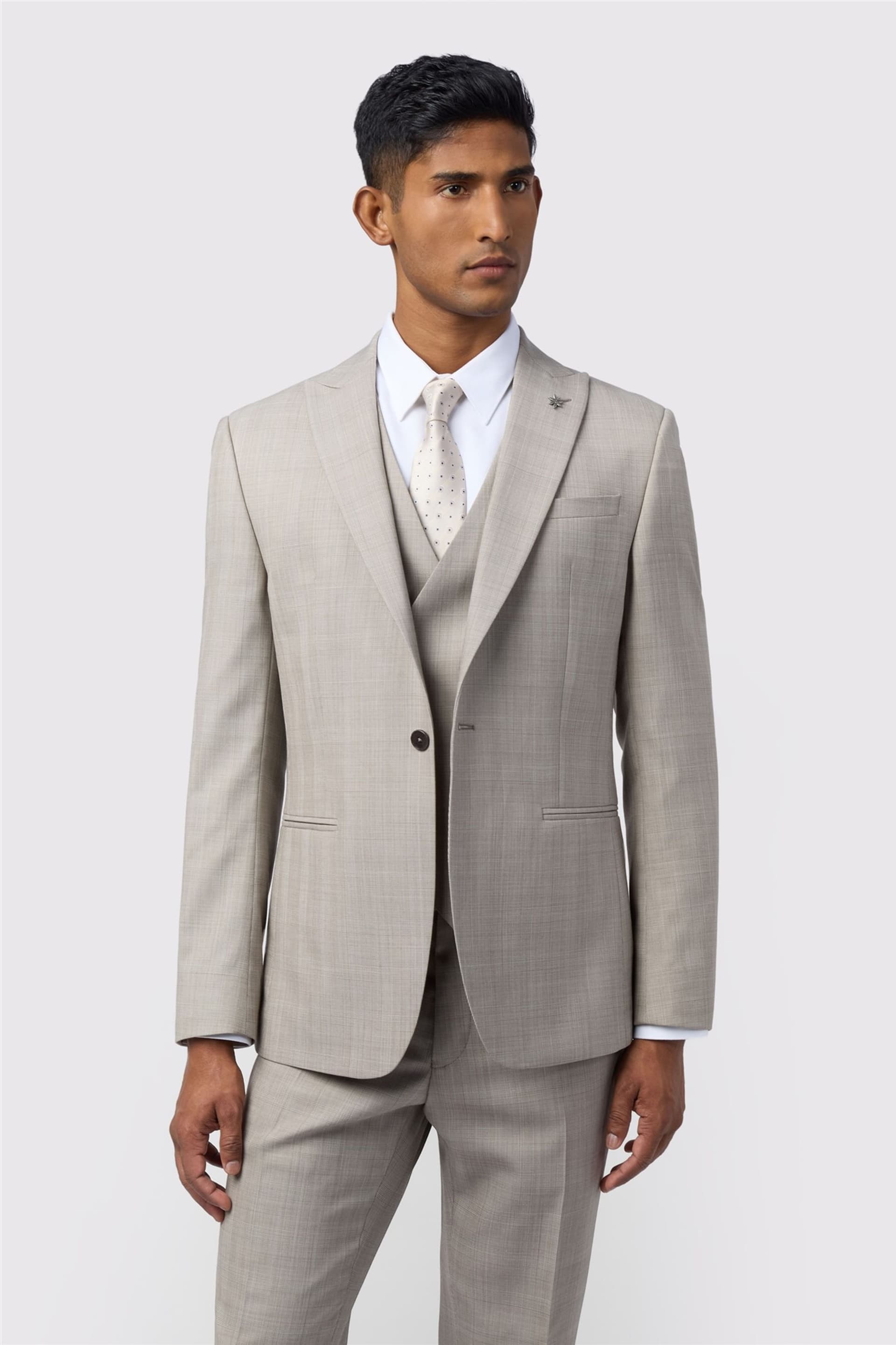 Ted Baker Ted Baker Men's Single Breasted One Button Checked Slim Fit Suit Jacket in Silver