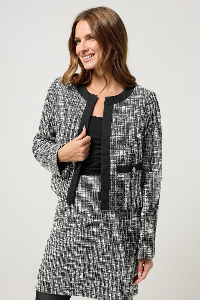 M&Co M&Co Women's Boucle Tweed Jacket in Black - 3