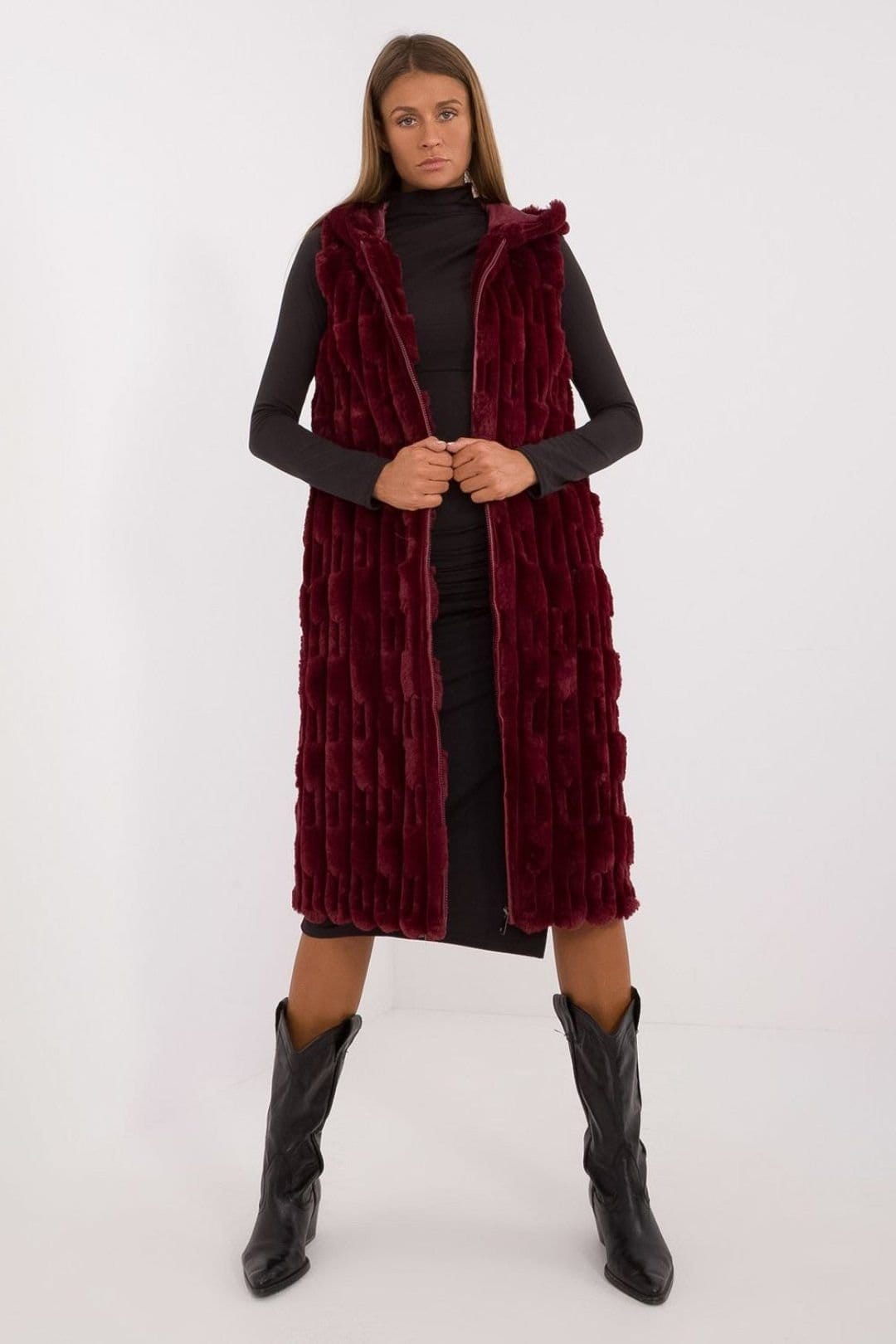 Love Lace Red Faux Fur Hooded Vest