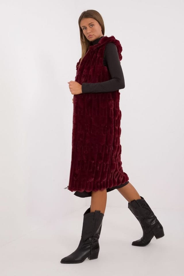 Love Lace Love Lace Women's Elegant Faux Fur Vest with Hood & Zip in Red - 2