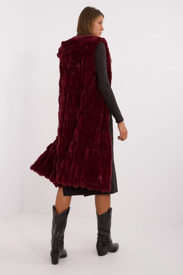 Love Lace Love Lace Women's Elegant Faux Fur Vest with Hood & Zip in Red - 3
