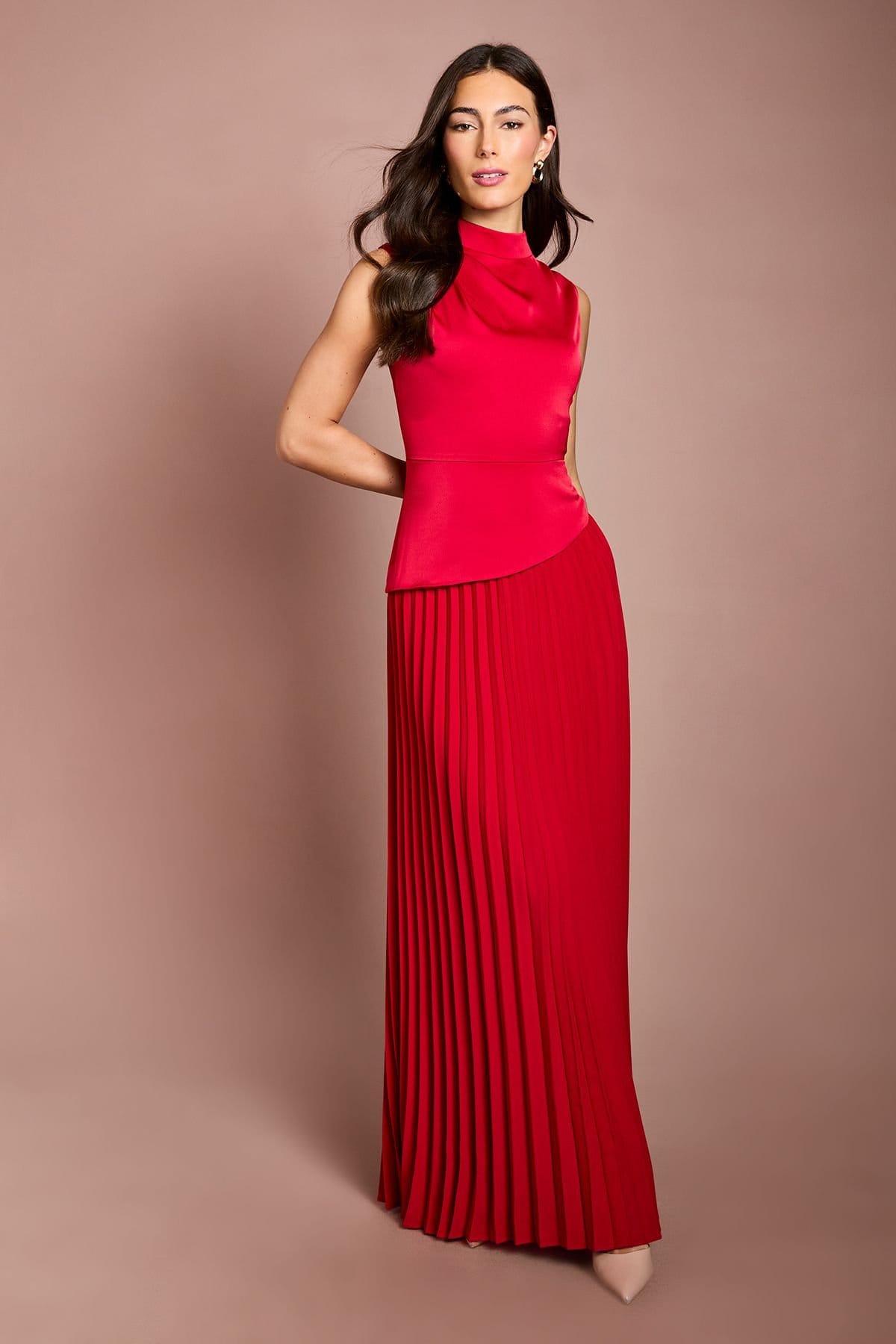Coast Coast Women's Drape High Neck Pleated Skirt Maxi Dress in Red - 4