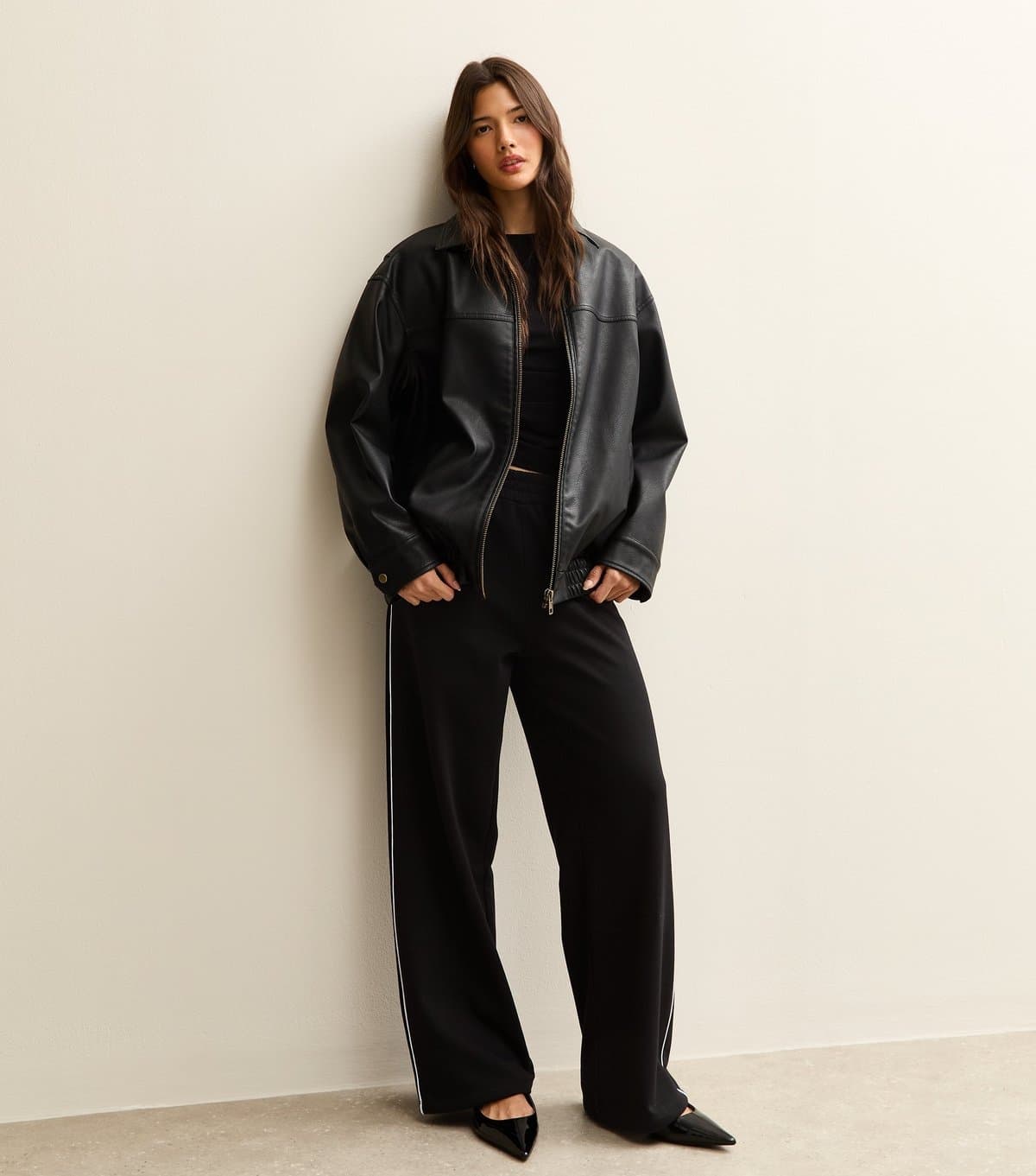 New Look Women's Black Side Stripe Wide Leg Joggers New Look