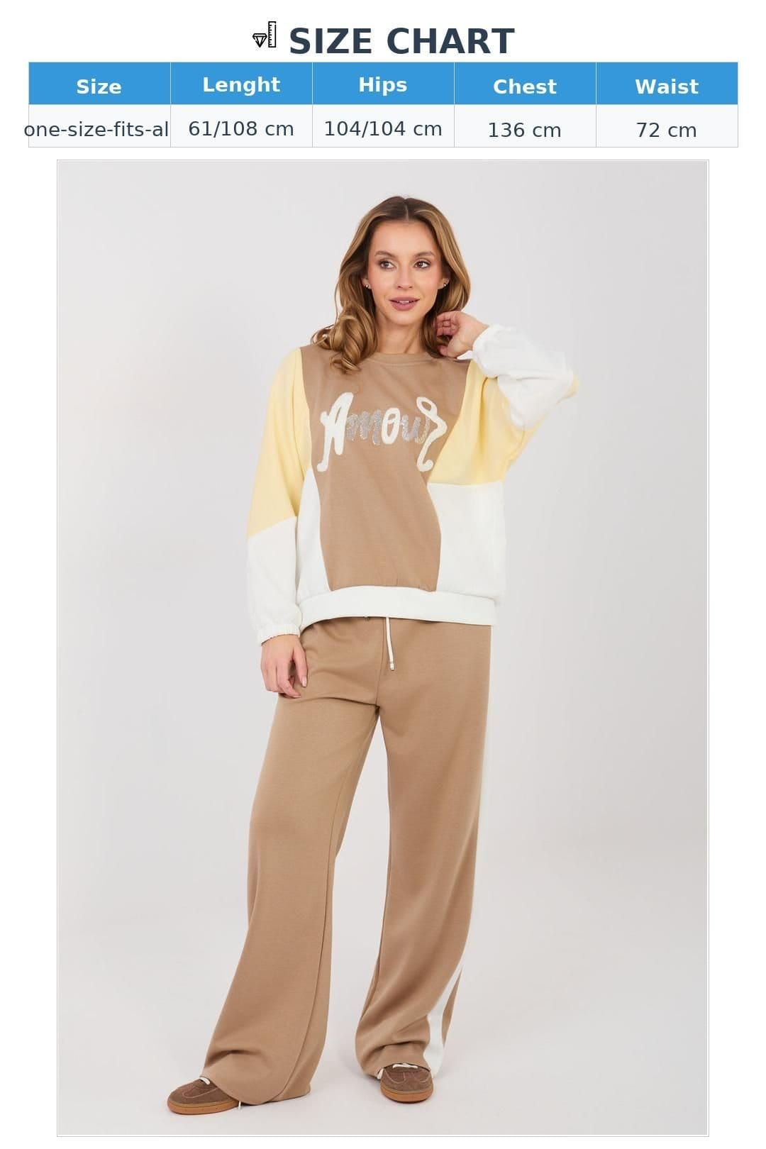 Love Lace Love Lace Women's Buttery Sequin Tracksuit Set with Wide Pants in Beige - 4