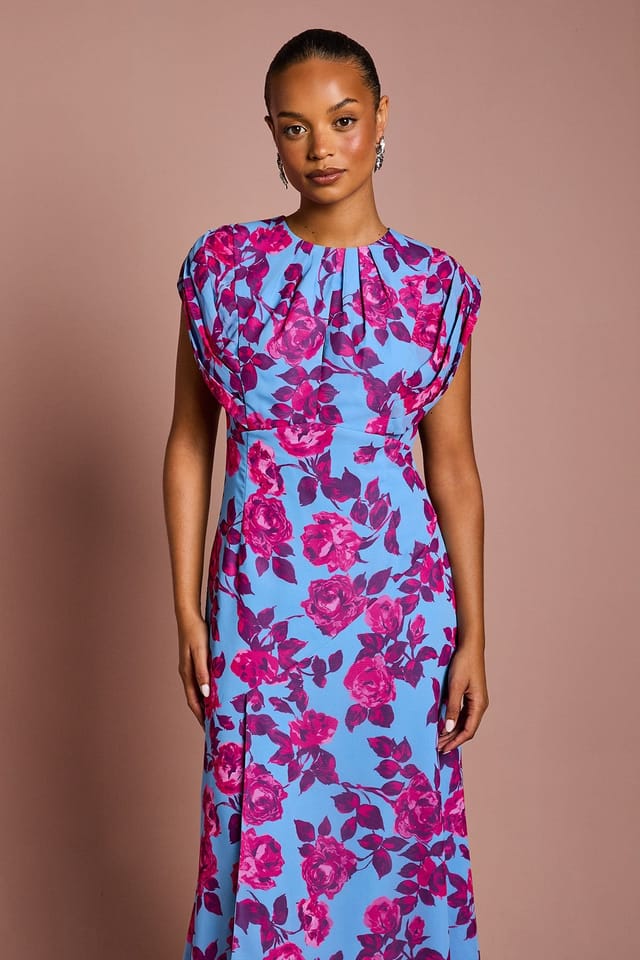 Coast Coast Women's Petite Short Sleeve Chiffon Midi Dress in Blue - 2