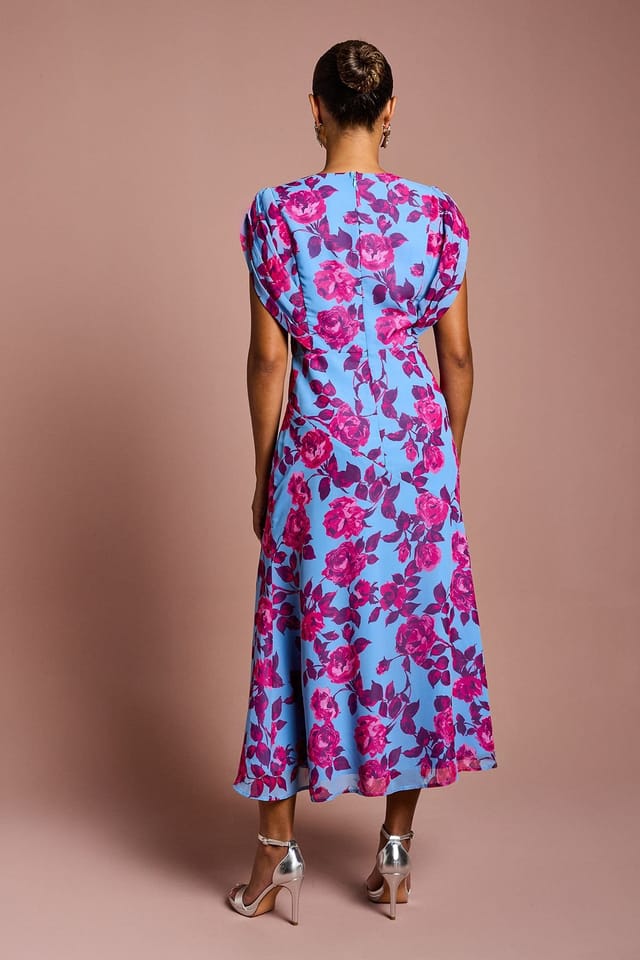 Coast Coast Women's Petite Short Sleeve Chiffon Midi Dress in Blue - 3