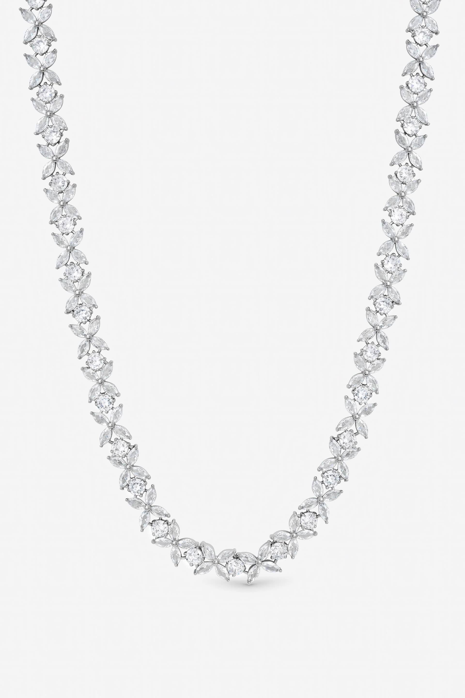 Jon Richard Jon Richard Silver Floral Cubic Zirconia Necklace