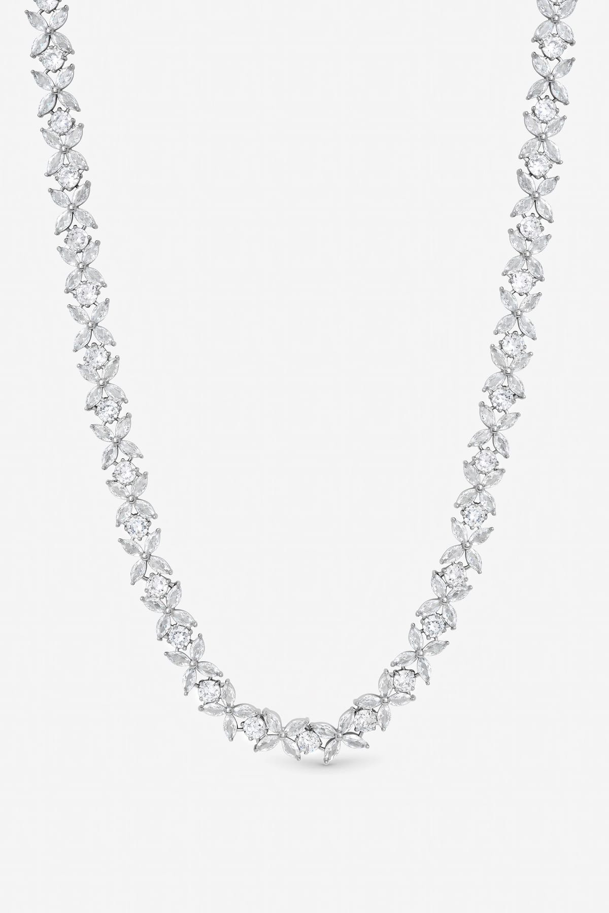 Jon Richard Jon Richard Women's Rhodium Plated Cubic Zirconia Floral Necklace in Silver - 1