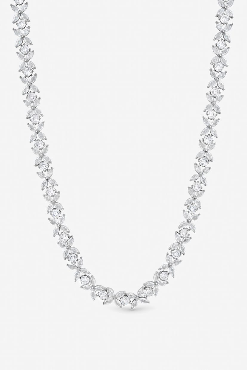 Jon Richard Jon Richard Women's Rhodium Plated Cubic Zirconia Floral Necklace in Silver - 1