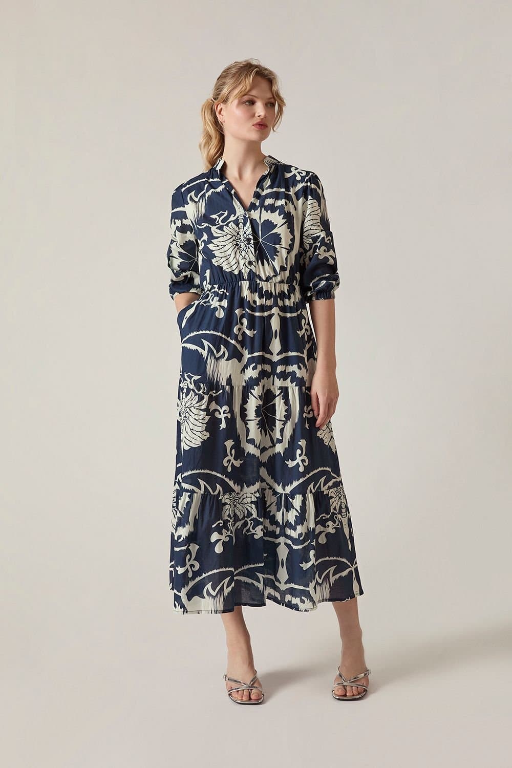 James Lakeland James Lakeland Women's Navy Ornamental Print Tiered Midi Dress