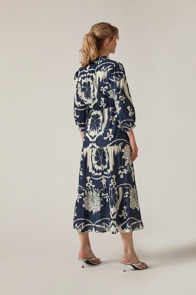 James Lakeland James Lakeland Women's Navy Ornamental Print Tiered Midi Dress - 2