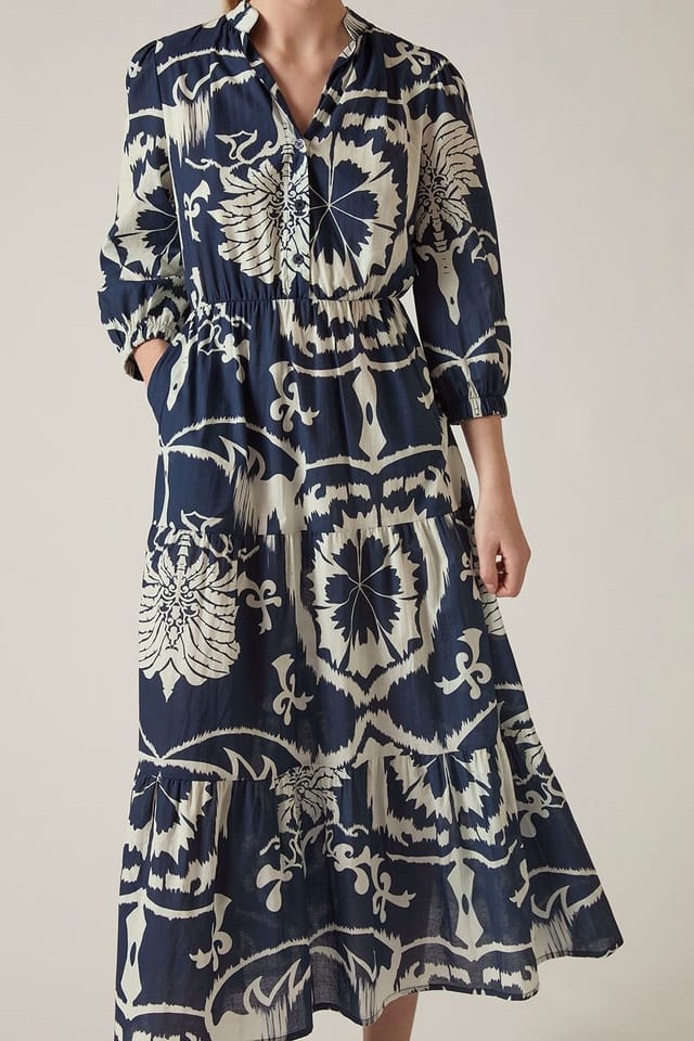 James Lakeland James Lakeland Women's Navy Ornamental Print Tiered Midi Dress - 3