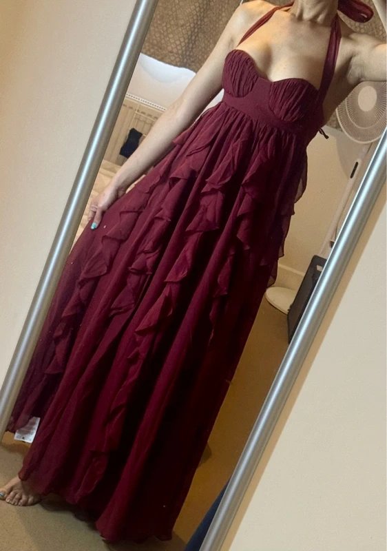ASOS ASOS Luxe halter maxi dress with waterfall ruffles in Berry RRP £120 - 1