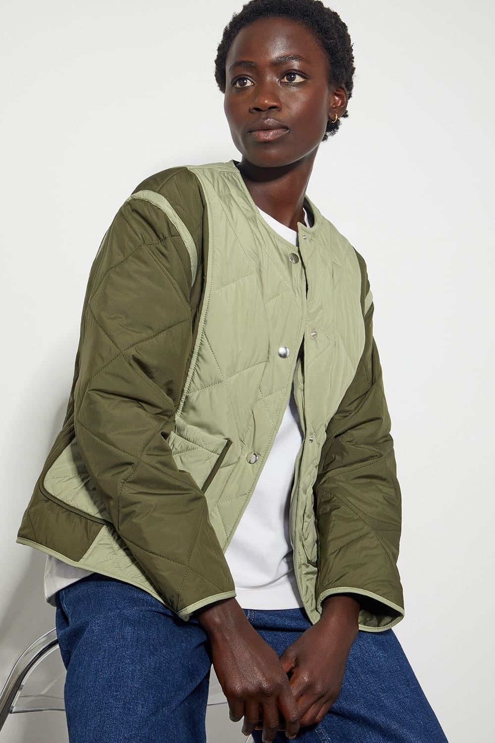 Monsoon Monsoon Green Two-Tone Quilted Jacket