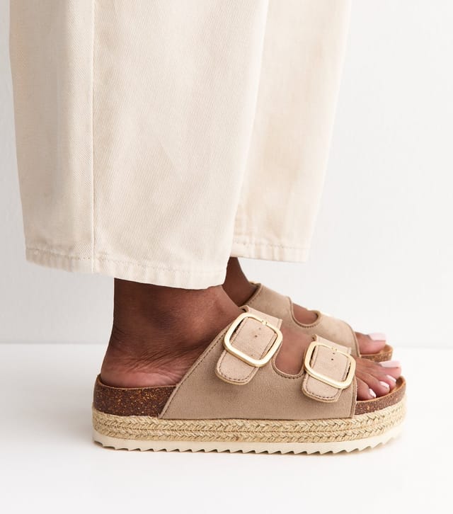 New Look Women's Light Brown Jute Sole Double Strap Mule Sandals Vegan New Look - 2
