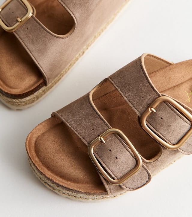 New Look Women's Light Brown Jute Sole Double Strap Mule Sandals Vegan New Look - 3